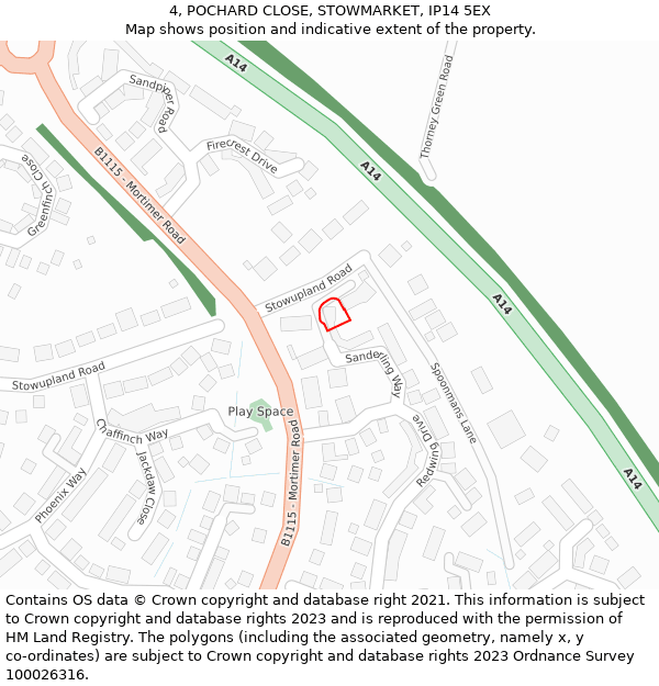 4, POCHARD CLOSE, STOWMARKET, IP14 5EX: Location map and indicative extent of plot