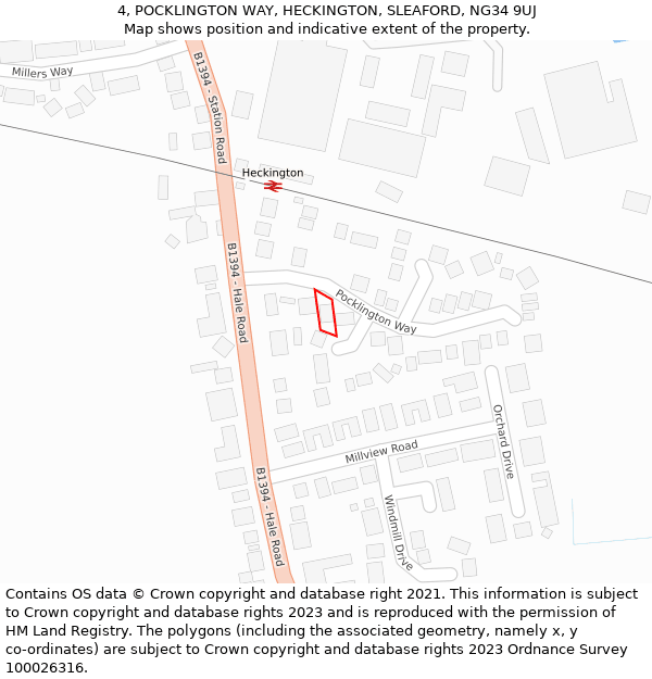 4, POCKLINGTON WAY, HECKINGTON, SLEAFORD, NG34 9UJ: Location map and indicative extent of plot