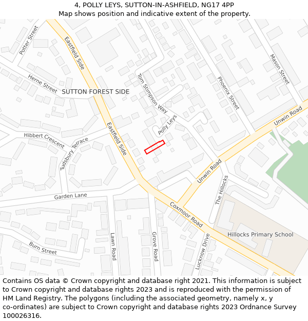 4, POLLY LEYS, SUTTON-IN-ASHFIELD, NG17 4PP: Location map and indicative extent of plot