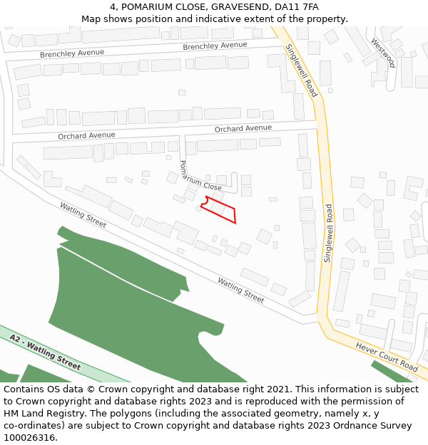 4, POMARIUM CLOSE, GRAVESEND, DA11 7FA: Location map and indicative extent of plot