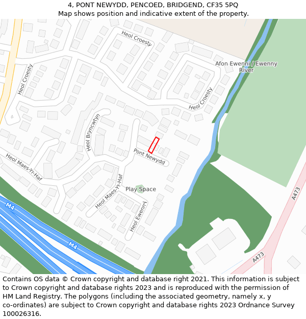 4, PONT NEWYDD, PENCOED, BRIDGEND, CF35 5PQ: Location map and indicative extent of plot