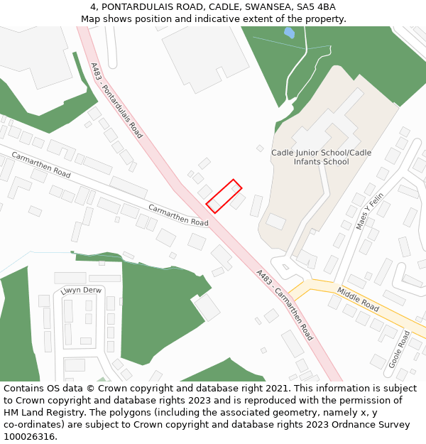 4, PONTARDULAIS ROAD, CADLE, SWANSEA, SA5 4BA: Location map and indicative extent of plot