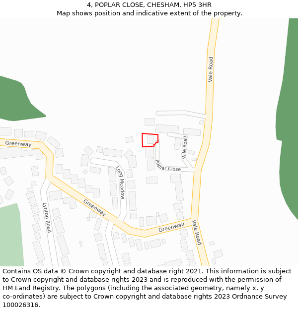 4, POPLAR CLOSE, CHESHAM, HP5 3HR: Location map and indicative extent of plot