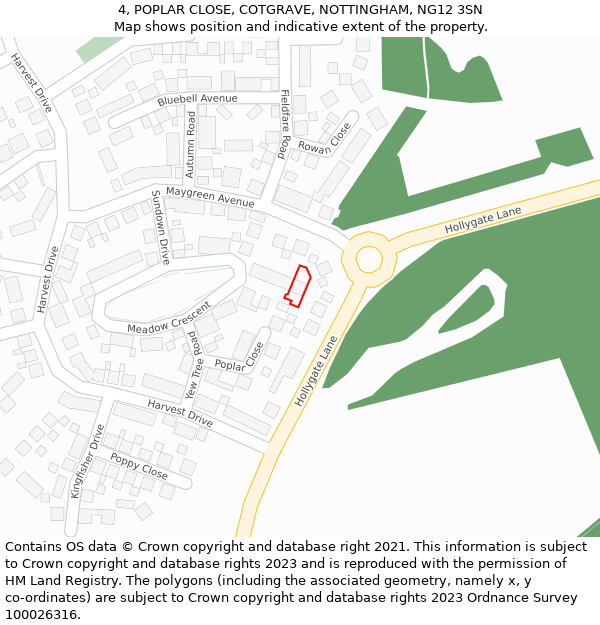 4, POPLAR CLOSE, COTGRAVE, NOTTINGHAM, NG12 3SN: Location map and indicative extent of plot