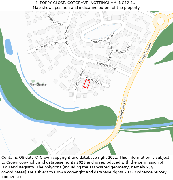 4, POPPY CLOSE, COTGRAVE, NOTTINGHAM, NG12 3UH: Location map and indicative extent of plot