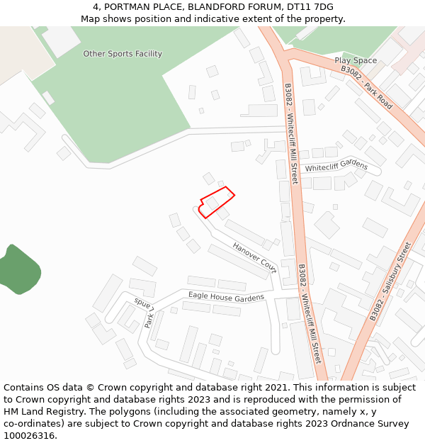 4, PORTMAN PLACE, BLANDFORD FORUM, DT11 7DG: Location map and indicative extent of plot