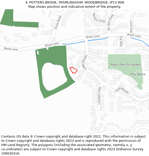 4, POTTERS BROOK, FRAMLINGHAM, WOODBRIDGE, IP13 9SN: Location map and indicative extent of plot