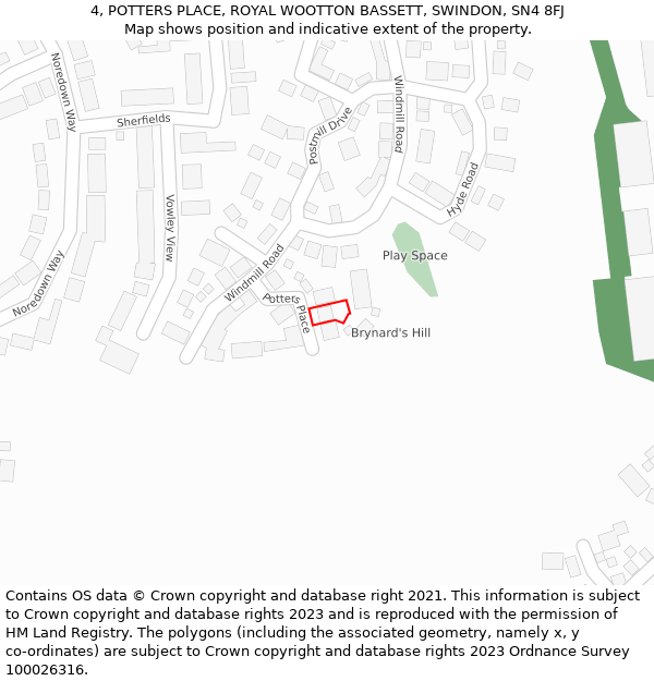 4, POTTERS PLACE, ROYAL WOOTTON BASSETT, SWINDON, SN4 8FJ: Location map and indicative extent of plot