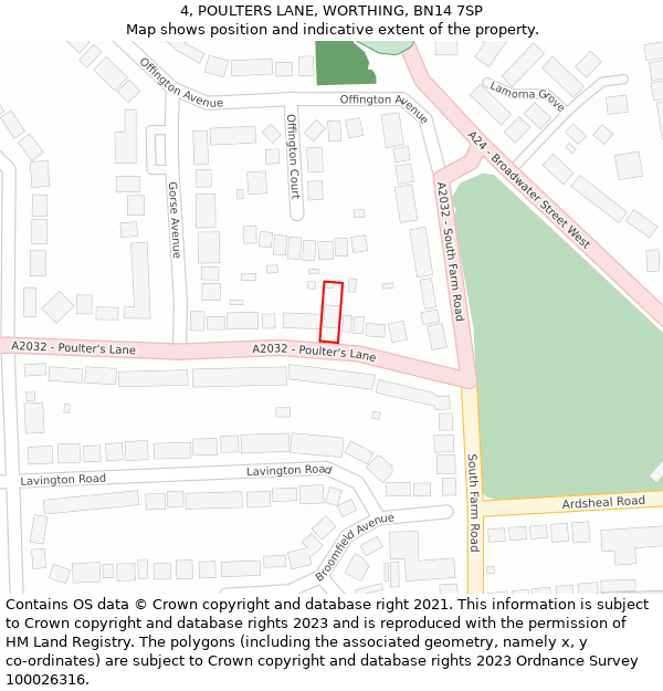 4, POULTERS LANE, WORTHING, BN14 7SP: Location map and indicative extent of plot