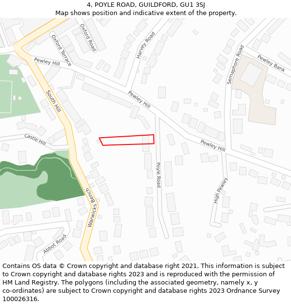 4, POYLE ROAD, GUILDFORD, GU1 3SJ: Location map and indicative extent of plot