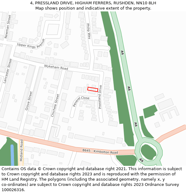 4, PRESSLAND DRIVE, HIGHAM FERRERS, RUSHDEN, NN10 8LH: Location map and indicative extent of plot