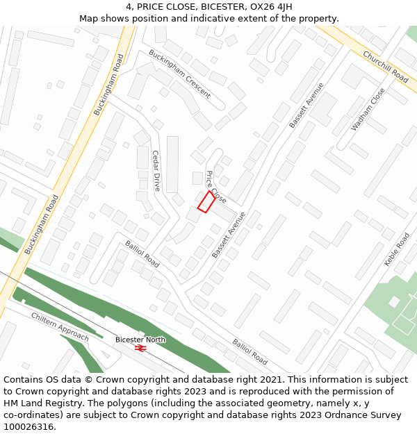 4, PRICE CLOSE, BICESTER, OX26 4JH: Location map and indicative extent of plot