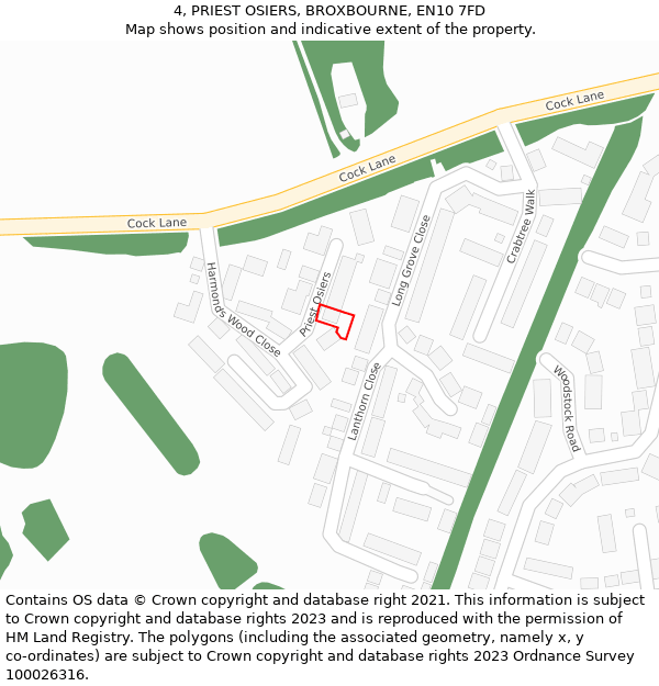 4, PRIEST OSIERS, BROXBOURNE, EN10 7FD: Location map and indicative extent of plot