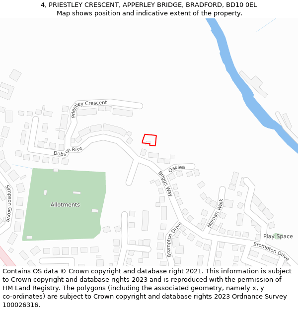 4, PRIESTLEY CRESCENT, APPERLEY BRIDGE, BRADFORD, BD10 0EL: Location map and indicative extent of plot