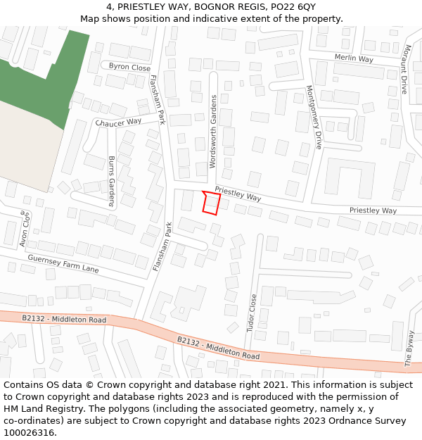 4, PRIESTLEY WAY, BOGNOR REGIS, PO22 6QY: Location map and indicative extent of plot