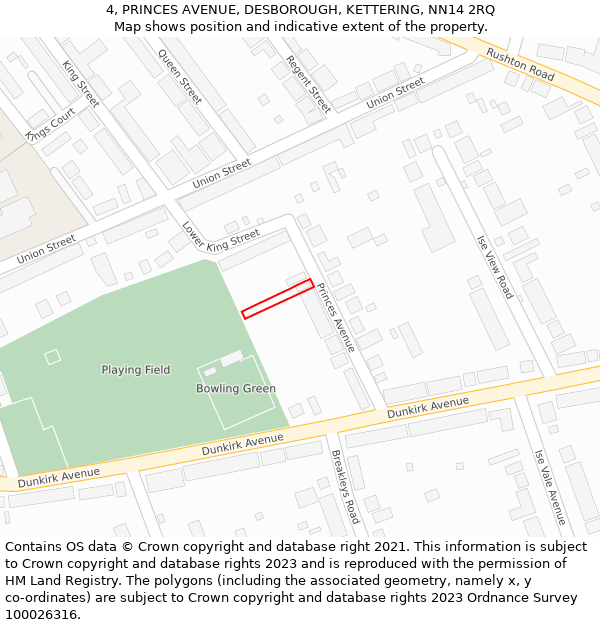 4, PRINCES AVENUE, DESBOROUGH, KETTERING, NN14 2RQ: Location map and indicative extent of plot