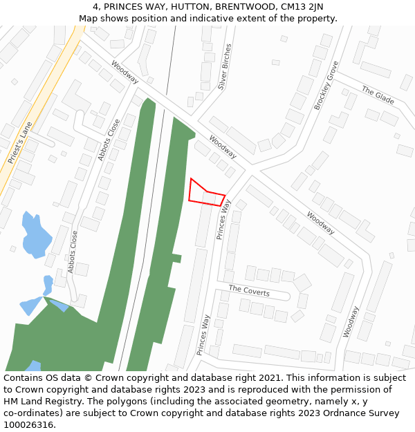 4, PRINCES WAY, HUTTON, BRENTWOOD, CM13 2JN: Location map and indicative extent of plot