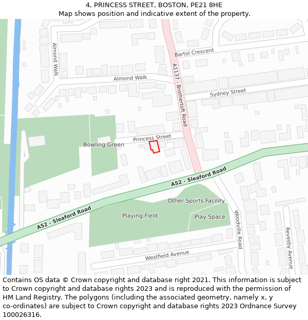 4, PRINCESS STREET, BOSTON, PE21 8HE: Location map and indicative extent of plot