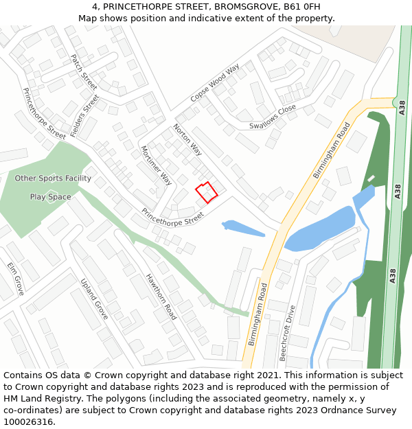 4, PRINCETHORPE STREET, BROMSGROVE, B61 0FH: Location map and indicative extent of plot