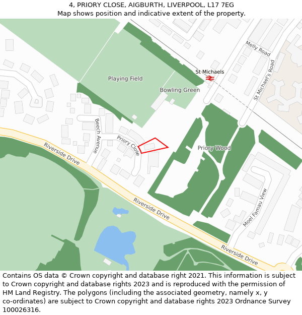 4, PRIORY CLOSE, AIGBURTH, LIVERPOOL, L17 7EG: Location map and indicative extent of plot