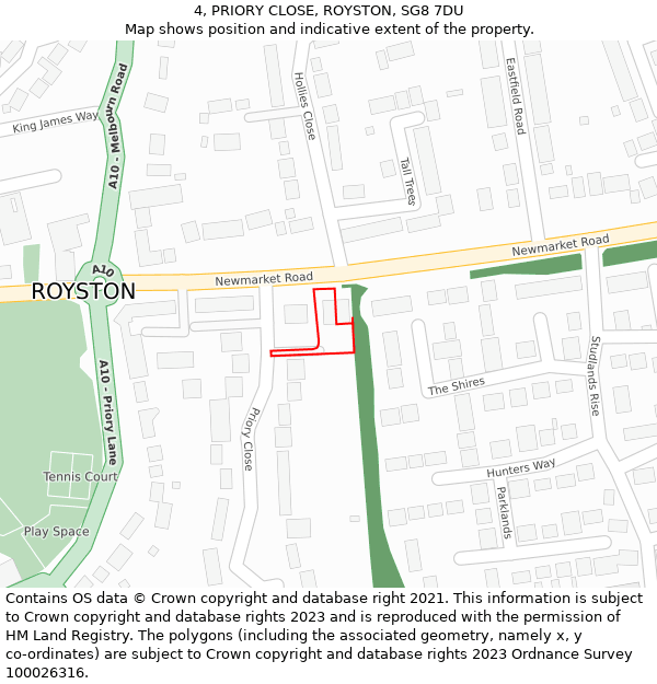 4, PRIORY CLOSE, ROYSTON, SG8 7DU: Location map and indicative extent of plot