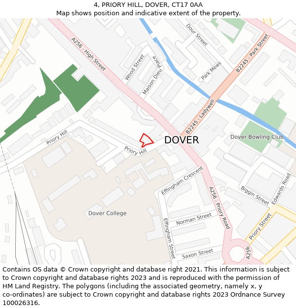 4, PRIORY HILL, DOVER, CT17 0AA: Location map and indicative extent of plot