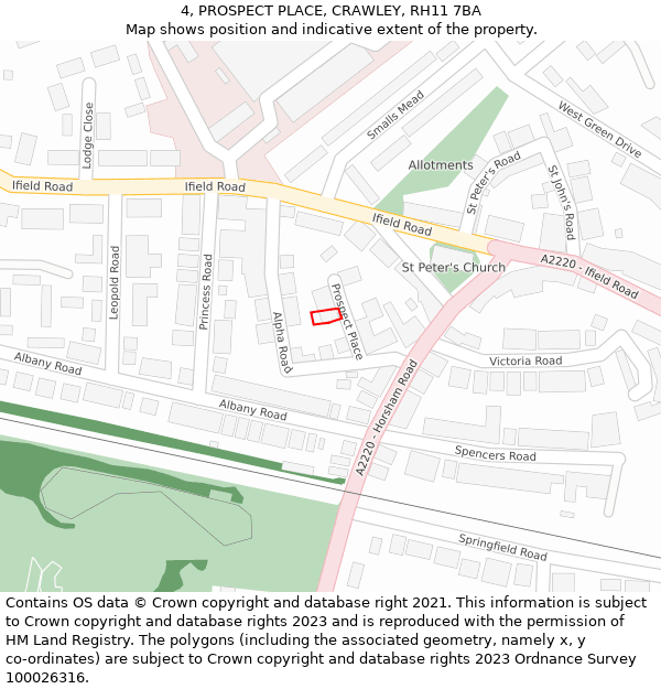 4, PROSPECT PLACE, CRAWLEY, RH11 7BA: Location map and indicative extent of plot