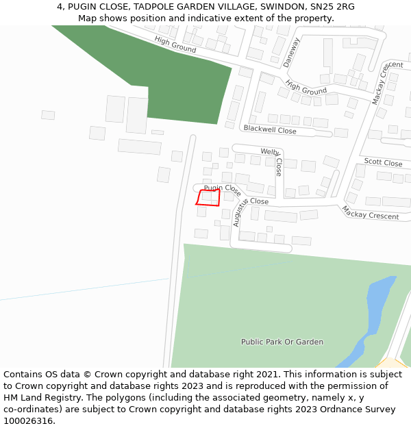 4, PUGIN CLOSE, TADPOLE GARDEN VILLAGE, SWINDON, SN25 2RG: Location map and indicative extent of plot