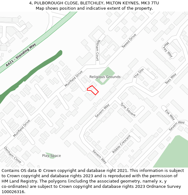 4, PULBOROUGH CLOSE, BLETCHLEY, MILTON KEYNES, MK3 7TU: Location map and indicative extent of plot