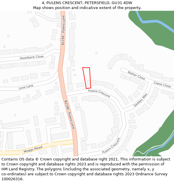 4, PULENS CRESCENT, PETERSFIELD, GU31 4DW: Location map and indicative extent of plot