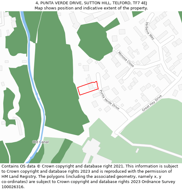 4, PUNTA VERDE DRIVE, SUTTON HILL, TELFORD, TF7 4EJ: Location map and indicative extent of plot