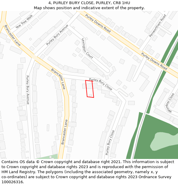 4, PURLEY BURY CLOSE, PURLEY, CR8 1HU: Location map and indicative extent of plot