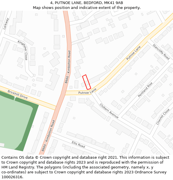 4, PUTNOE LANE, BEDFORD, MK41 9AB: Location map and indicative extent of plot