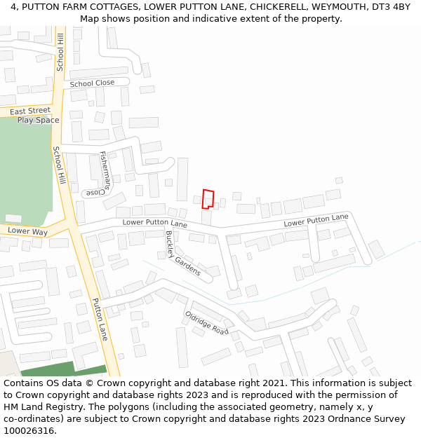 4, PUTTON FARM COTTAGES, LOWER PUTTON LANE, CHICKERELL, WEYMOUTH, DT3 4BY: Location map and indicative extent of plot