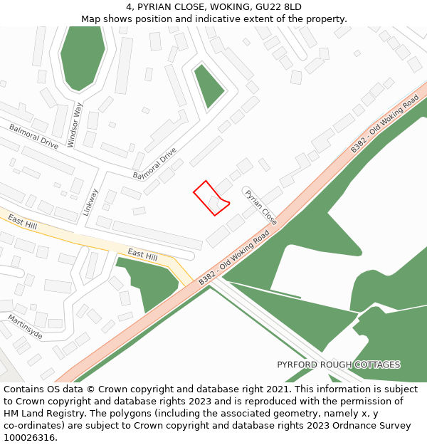 4, PYRIAN CLOSE, WOKING, GU22 8LD: Location map and indicative extent of plot