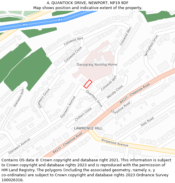 4, QUANTOCK DRIVE, NEWPORT, NP19 9DF: Location map and indicative extent of plot