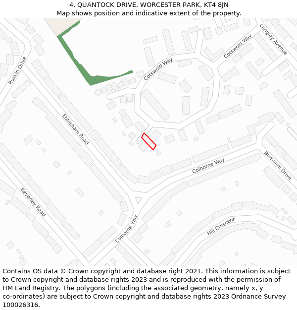 4, QUANTOCK DRIVE, WORCESTER PARK, KT4 8JN: Location map and indicative extent of plot