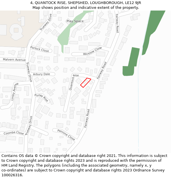 4, QUANTOCK RISE, SHEPSHED, LOUGHBOROUGH, LE12 9JR: Location map and indicative extent of plot