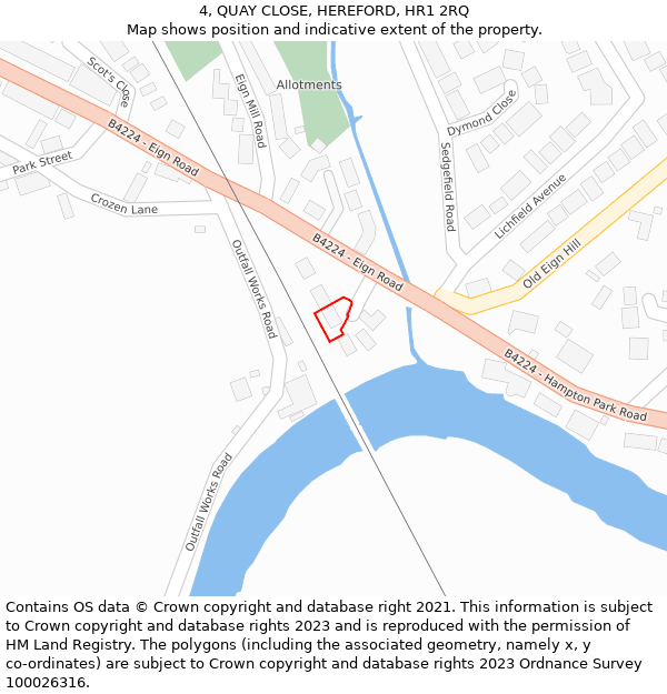 4, QUAY CLOSE, HEREFORD, HR1 2RQ: Location map and indicative extent of plot