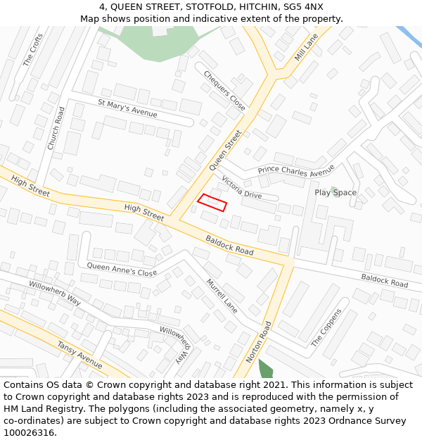 4, QUEEN STREET, STOTFOLD, HITCHIN, SG5 4NX: Location map and indicative extent of plot