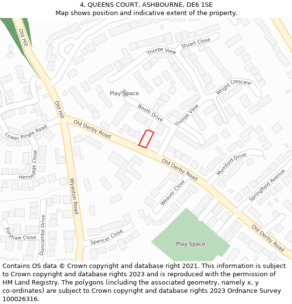 4, QUEENS COURT, ASHBOURNE, DE6 1SE: Location map and indicative extent of plot