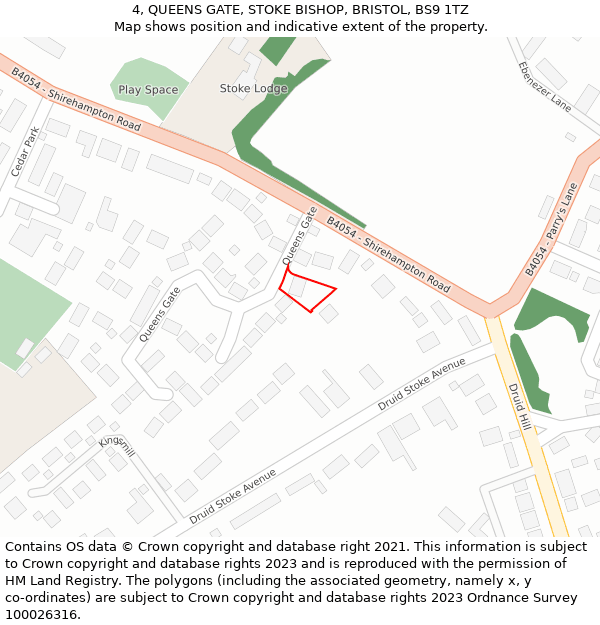 4, QUEENS GATE, STOKE BISHOP, BRISTOL, BS9 1TZ: Location map and indicative extent of plot