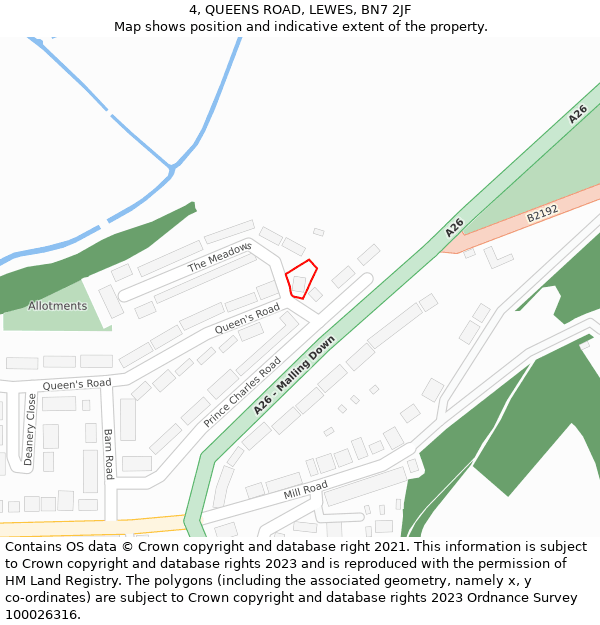 4, QUEENS ROAD, LEWES, BN7 2JF: Location map and indicative extent of plot