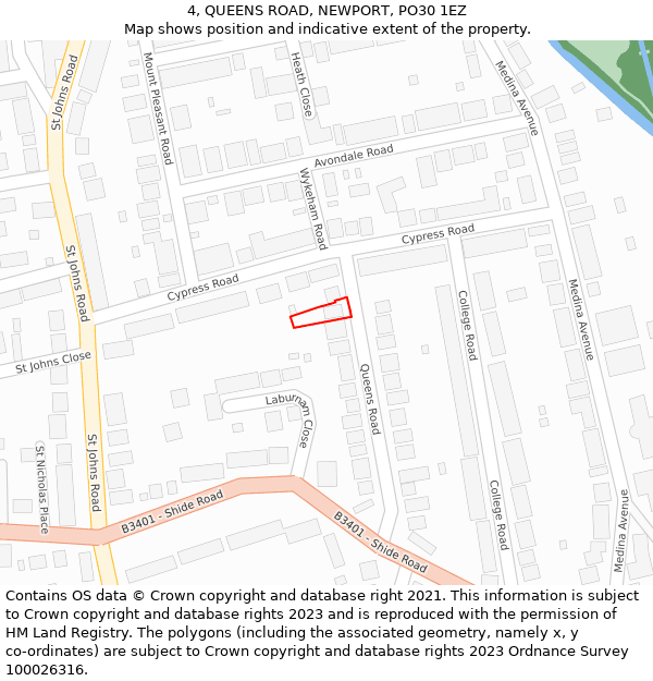 4, QUEENS ROAD, NEWPORT, PO30 1EZ: Location map and indicative extent of plot