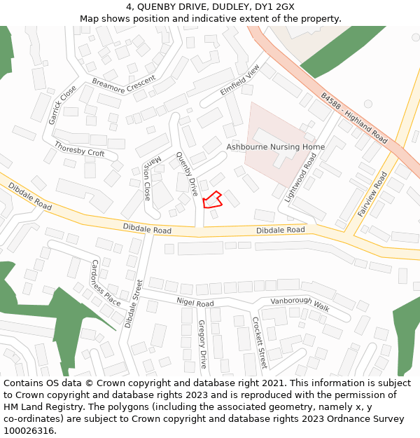 4, QUENBY DRIVE, DUDLEY, DY1 2GX: Location map and indicative extent of plot