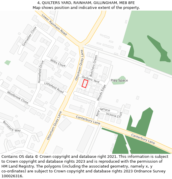 4, QUILTERS YARD, RAINHAM, GILLINGHAM, ME8 8FE: Location map and indicative extent of plot