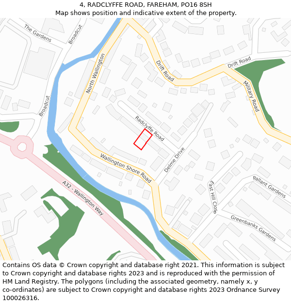 4, RADCLYFFE ROAD, FAREHAM, PO16 8SH: Location map and indicative extent of plot