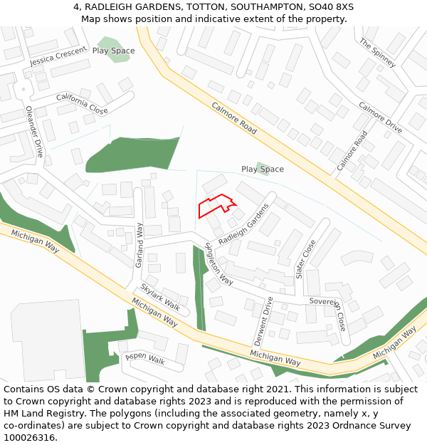 4, RADLEIGH GARDENS, TOTTON, SOUTHAMPTON, SO40 8XS: Location map and indicative extent of plot