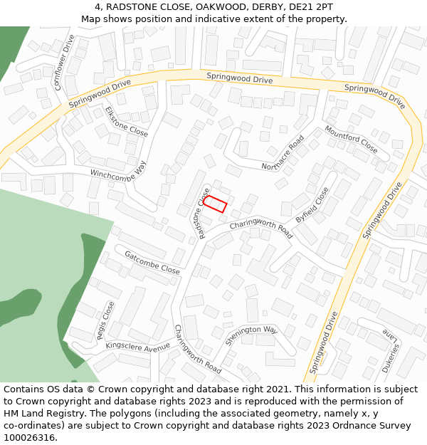 4, RADSTONE CLOSE, OAKWOOD, DERBY, DE21 2PT: Location map and indicative extent of plot