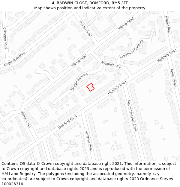 4, RADWIN CLOSE, ROMFORD, RM5 3FE: Location map and indicative extent of plot
